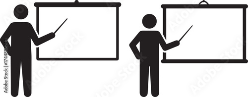 Two figures presenting at projection screens silhouette