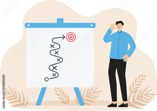 Strategic planning, plan to difficulty or reach goal and target,business analysis, business planning concept
