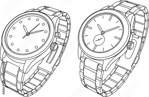 Watch outline vector drawing wristwatches timepieces elegant design