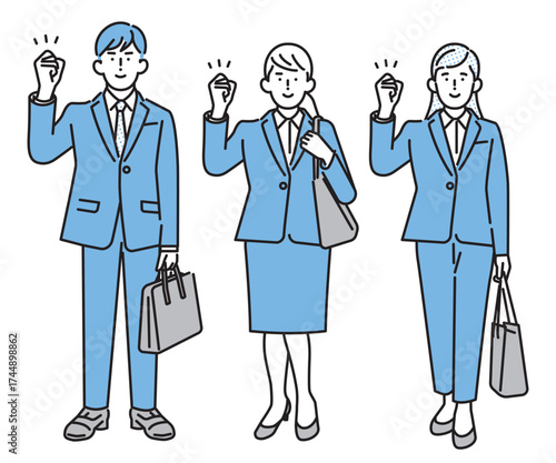 シンプル　イラスト　リクルートスーツを着て立つ男性と女性リクルートスーツを着て立つ男性と女性