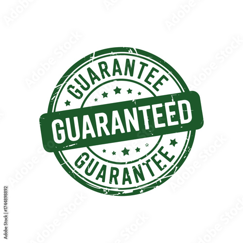 Green Grunge Guarantee Badge Vector, Retro Rubber Stamp Style Guaranteed Label Design for Quality Assurance and Trusted Product Branding