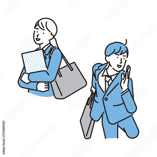 シンプル　イラスト　就職活動中の男性と女性
