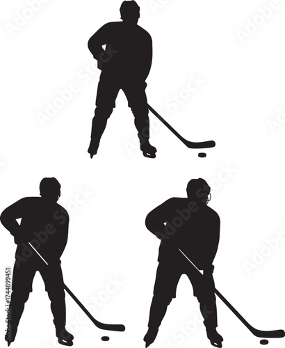 Three hockey players in action silhouette