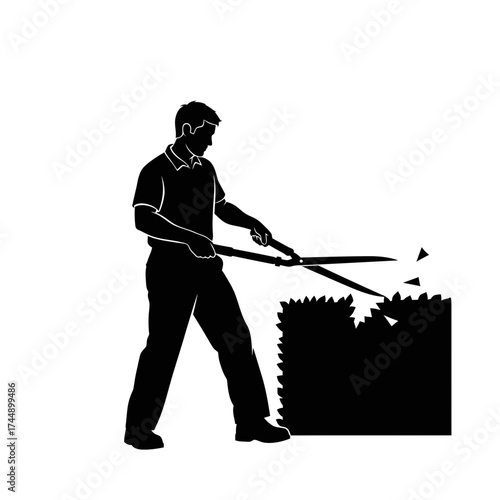 Energetic Vector Silhouette of a Male Landscaper Trimming a Hedge