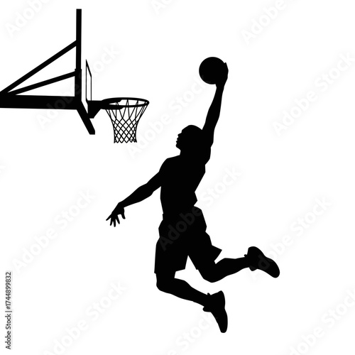 Silhouette of a Male Basketball Player Jumping for a Slam Dunk