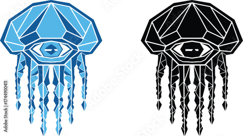 Geometric jellyfish design blue polygon eye vector illustration art