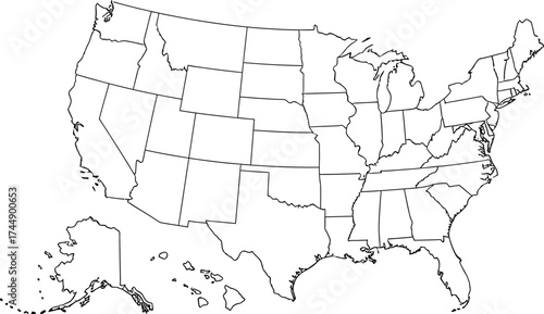 United states map outline vector illustration for geography design
