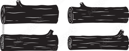Four black wood log silhouettes
