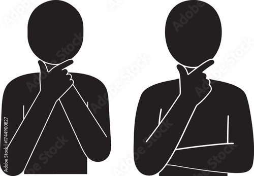 Two figures in silhouette thinking pose