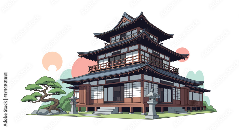 Obraz premium A Traditional Japanese Castle Building Surrounded by Nature