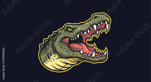 An aggressive alligator with its mouth open showing sharp teeth ready to bite.