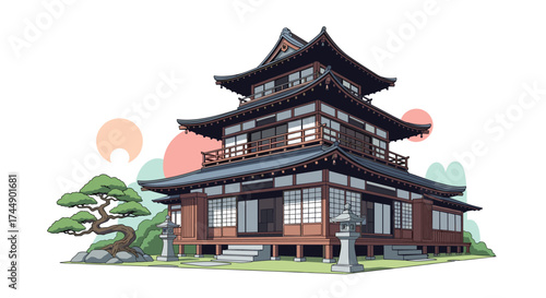 A Traditional Japanese Castle Building Surrounded by Nature