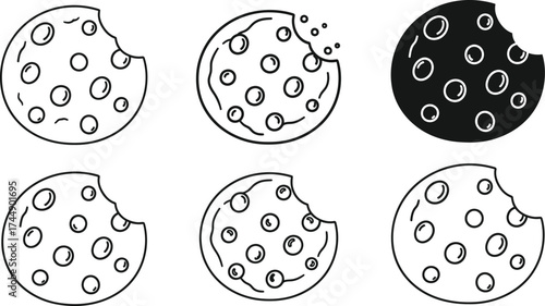 Cookie vector illustration set bitten cookies chocolate chip cookies