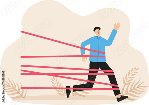 Business difficulty or struggle with career, limitation and trap or challenge to overcome to success concept
