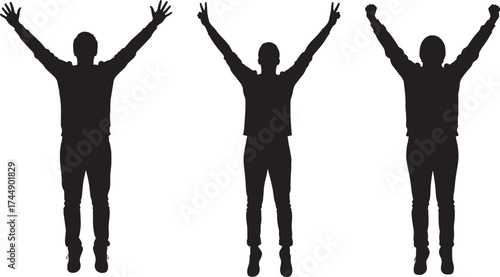 Three men in silhouette with arms raised