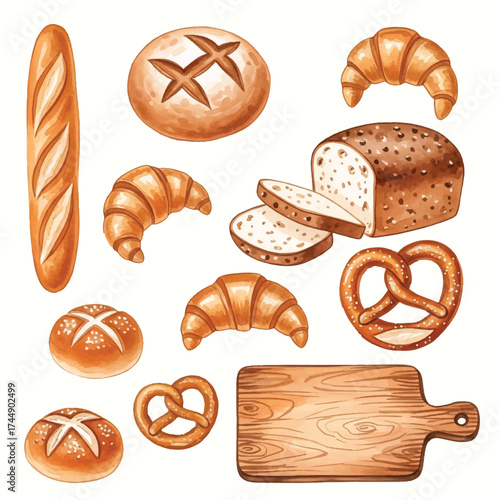 watercolor bread pastry set collection