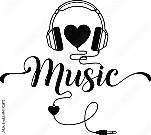 Download music vector art illustration with headphones and heart icon