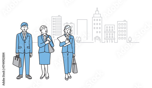 シンプル　イラスト　リクルートスーツを着て立つ男性と女性