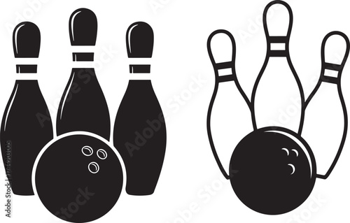 Bowling pins and ball silhouette