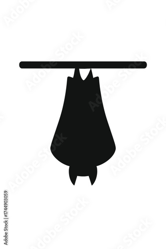 Dark silhouette of a bat hanging upside down with wings spread