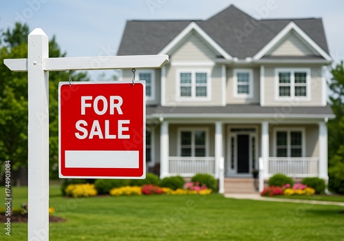 House for sale. A stunning real estate photograph of a suburban home with a 
