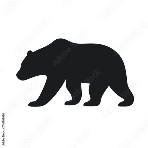 Stylized silhouette of a bear walking gracefully in profile silhouette