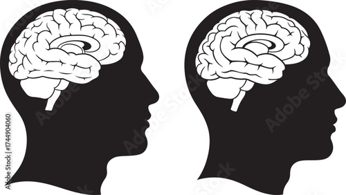 Two human brain silhouettes facing opposite directions