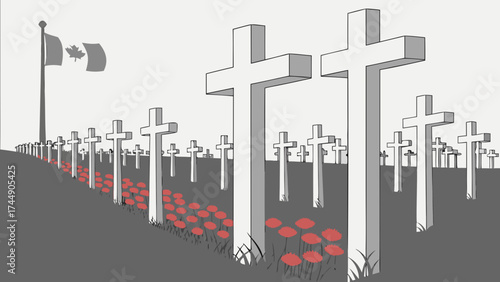 Memorial Day concept with crosses and poppy flowers