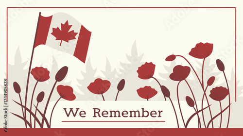 Poppy flowers and Canadian flag in remembrance