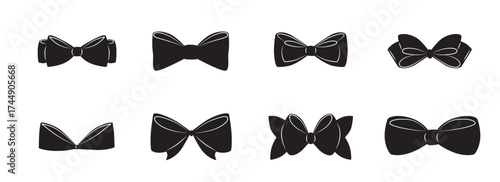 Hand drawn girly coquette bow ribbons set. Vector stock illustration isolated on white background for design template birthday, wedding, Christmas card, invitation, sale banner