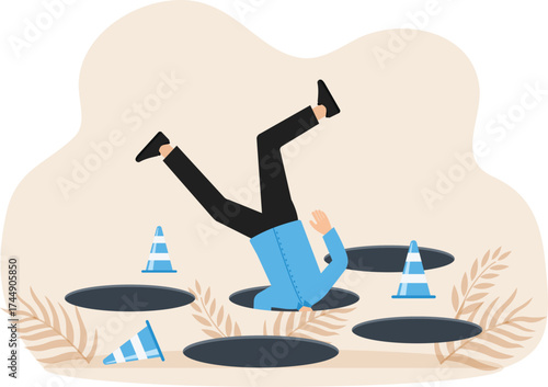 Failure or mistake causing despair, problem or risk from crisis,danger or business accident and trouble concept
