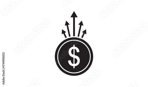 Coin with arrows isolated on white background represents growth