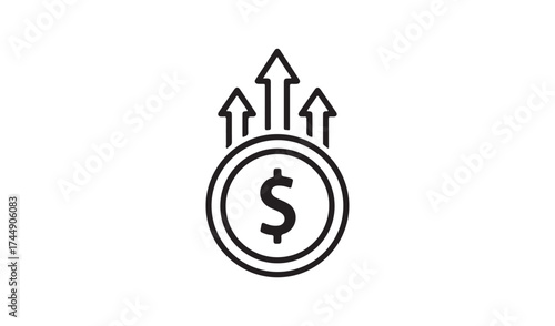 Coin with arrows pointing up isolated on white background
