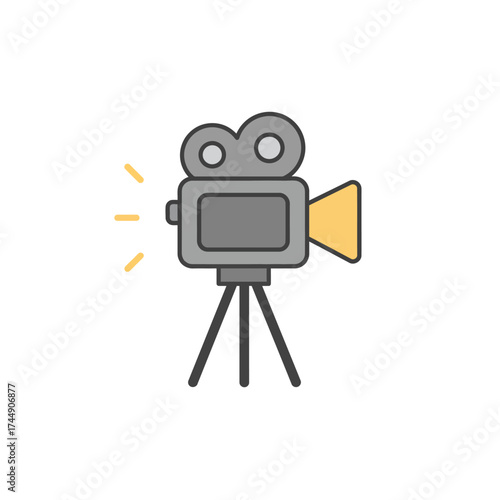 Flat Design Movie Camera Illustration With Tripod Stand and Lighting