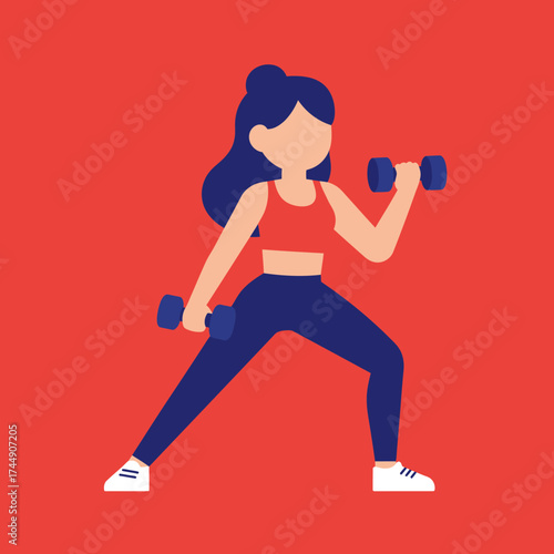 Simple Flat Style Woman Lifting Dumbbells Doing Workout Illustration