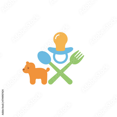 Flat Design Baby Care Item Illustration with Toy and Utensils Icon