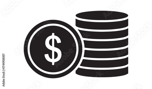 Stack of coins isolated on white background, vector design