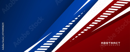 Abstract modern background with dynamic diagonal stripes in blue, red, and white tones, futuristic geometric layout suitable for banner, presentation, digital template, technology and corporate design