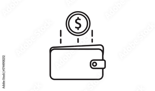 Coin falling into wallet isolated on white background