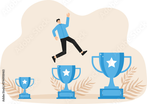 Small win or achievement to motivate to achieve bigger goal, strategy or inspiration to success, victory or win award concept
