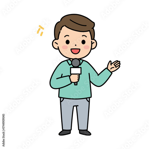 Cartoon Style Full Body Journalist Reporter Holding Microphone Illustration