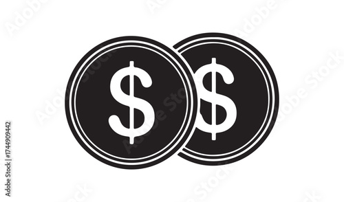 Two coins with dollar sign isolated on white background