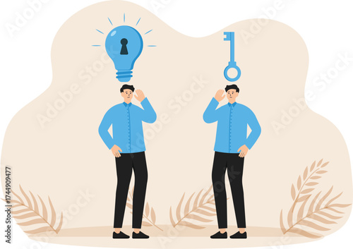 Key to success and creativity idea to solve problem, innovation or knowledge to unlock career potential concept
