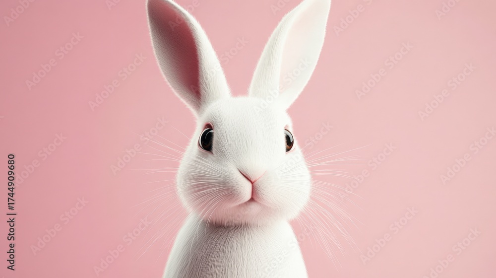 Obraz premium Cute White Rabbit on Pink Background