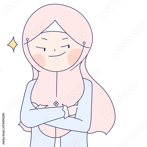close up muslim girl is crossing an arms over a chest with sarcastic face.
