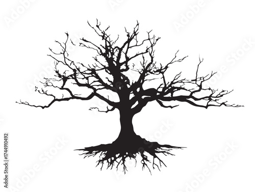 Charming Haunted Tree With Sprawling Roots Silhouette Design