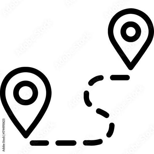 Route line dashed path outline icon vector