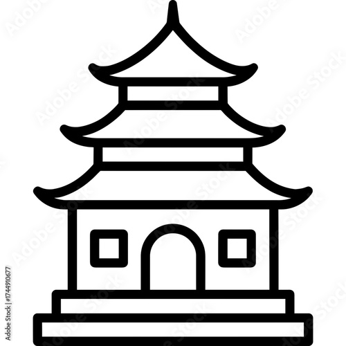 Temple building with pagoda roofs outline icon vector