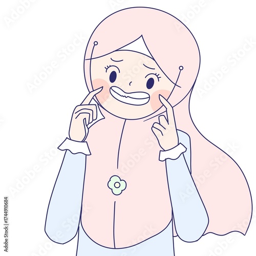 a muslim girl is pointing finger to herself. hijab girl is shocked , hijab girl is amazed.