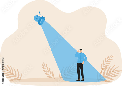 Businessman in spotlight and success candidate for job vacancy, outstanding high performance employee, ambition or opportunity concept
